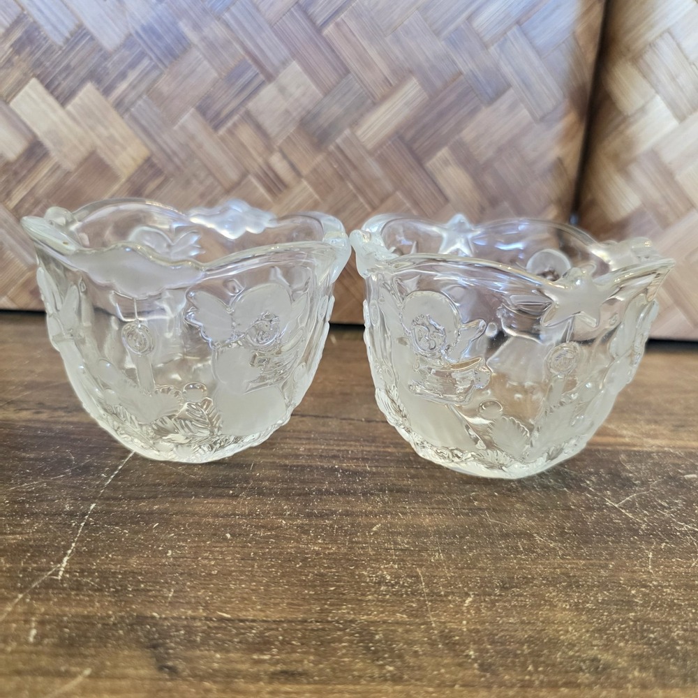 Mikasa Holiday Classics Crystal Cherub Votive 3" Frosted Glass Set of 2